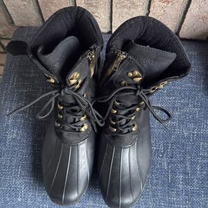 Sperry Black Boots with Gold Details